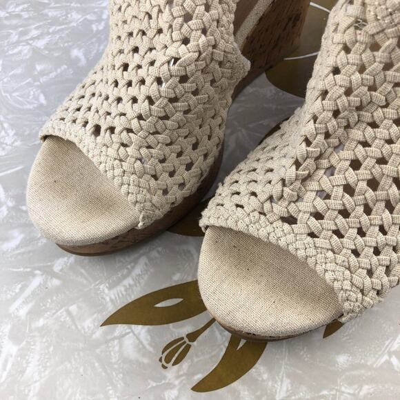 SO Natural Cream Tan Perch Basket Woven Cork Wedge Strappy Heel Sandal Shoes - Picture 7 of 11
